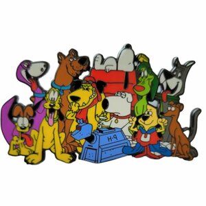Man's Best Friend Dogs Fan Jumbo Cartoon 80s Lapel Pin